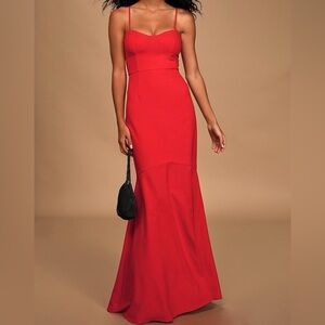 Lulus See You Again Red Bustier Mermaid Maxi Dress
